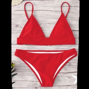 Red triangle bikini top and bottom